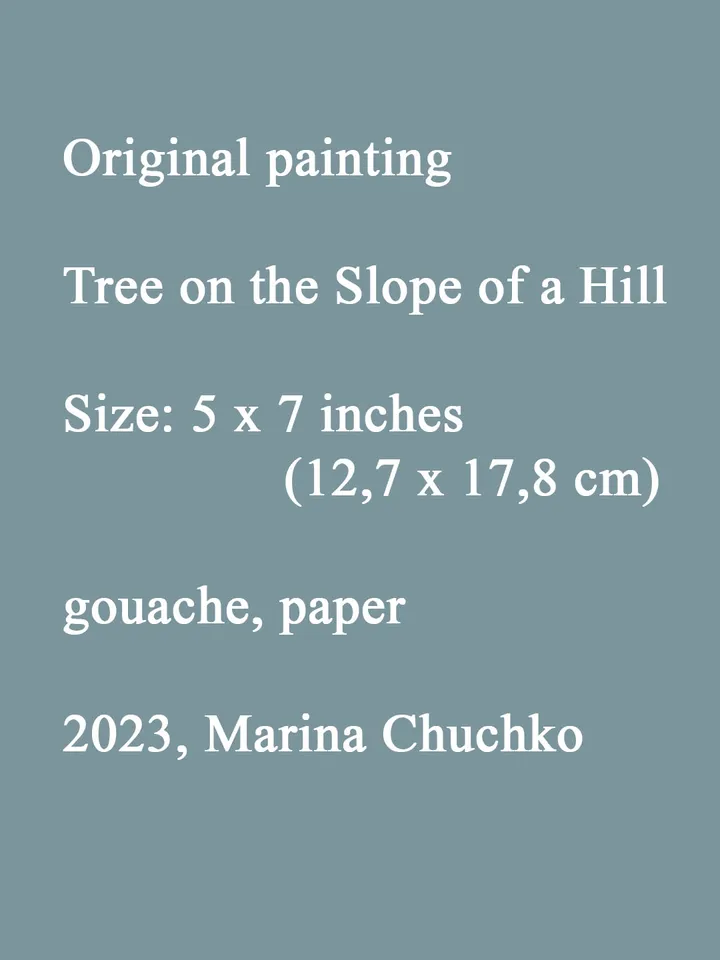 Tree Painting 5x7" Hill Landscape Small Artwork ORIGINAL Painting Impressionist Summer ART Signed by artist Marina Chuchko