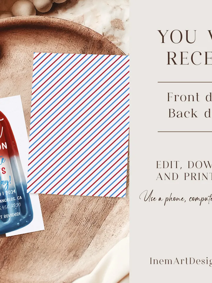 4th of July Invitation, Popsicle Birthday Invitation, Popsicles Pop on Over Invitation, Patriotic Party Invitation, Editable Template