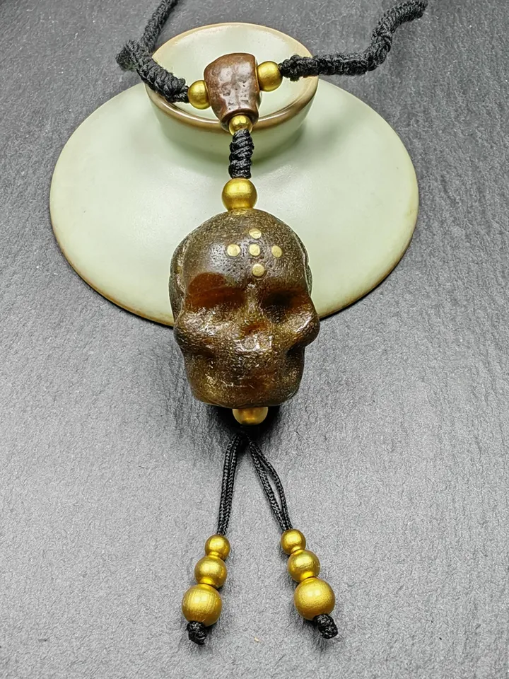 Gandhanra Vintage Tibetan Kapala Leg Bone Amulet,Unique Citipati Skull Charm