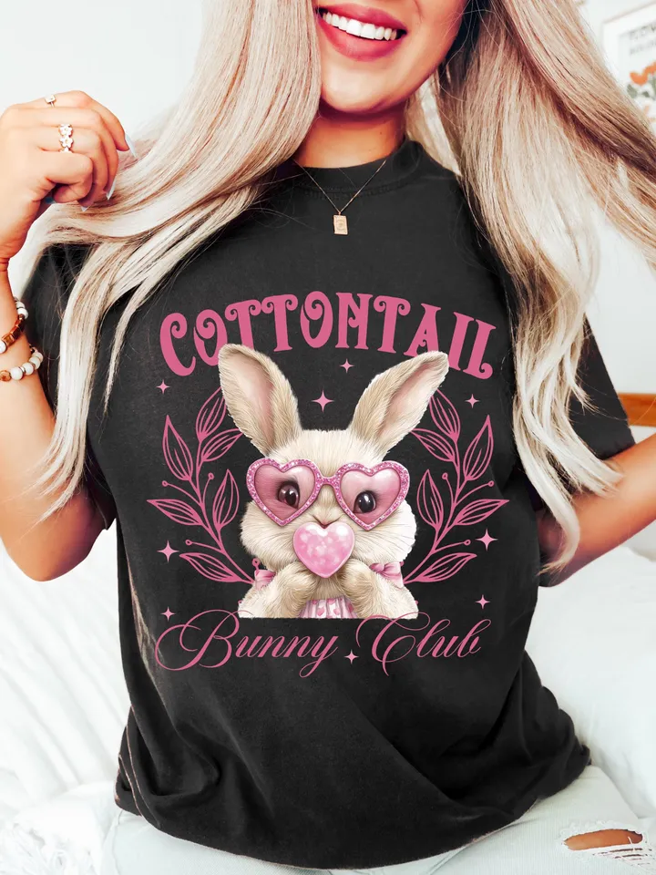 Bunny Club, Retro Easter Bunny Blowing Bubble PNG, Vintage Happy Easter PNG, Funny Easter Bunnie Sunglasses Easter Holiday Sublimation