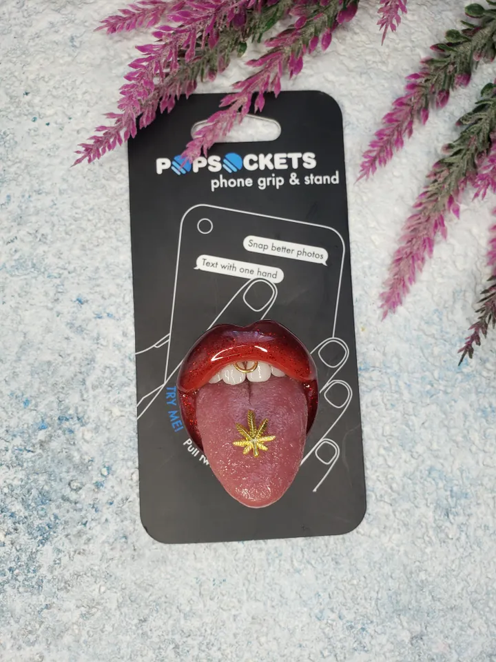 Only to be custom made (orders being taken for the middle of February 2025) Glossy Glittery Red vampire Lips phone grip (not swappable) with tongue piercing
