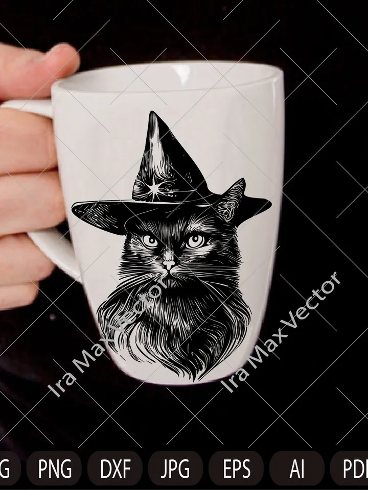Black Cat with Witch Hat Svg, Cute Black Cat Svg, Halloween Black Cat Svg, Witch Black Cat Svg, Cat with Halloween Hat Svg