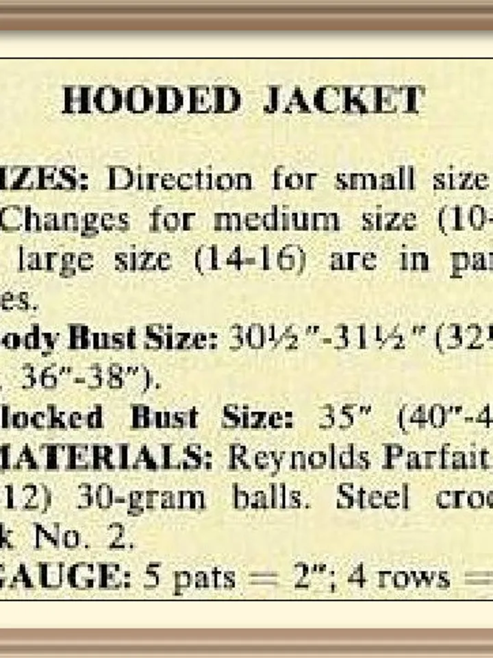 Vintage Crochet Pattern Hooded Jacket Digital Download PDF