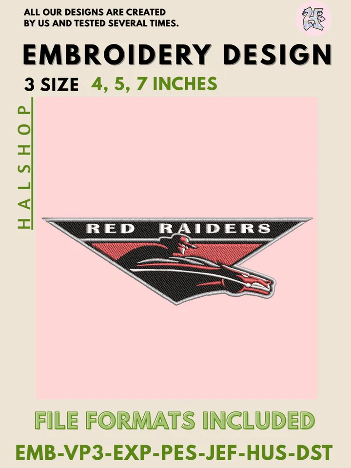 Texas Tech Red Raiders Embroidery File – NCAA Sports Team Digital Download for Machine Embroidery