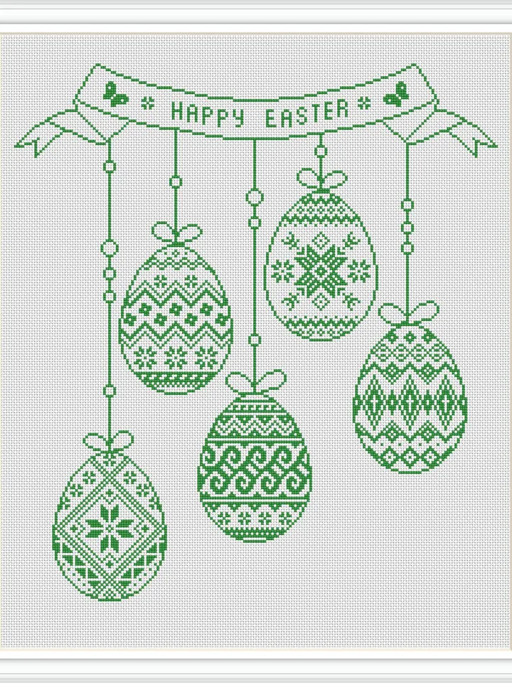 Easter eggs cross stitch pattern PDF download Monochrome sampler cross stitch chart for beginner, Happy Easter pattern digital PDF #T44