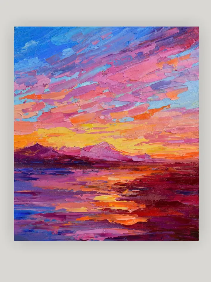 Seascape wall art original oil painting Hawaiian coast artwork Colorful sunset art Beach painting