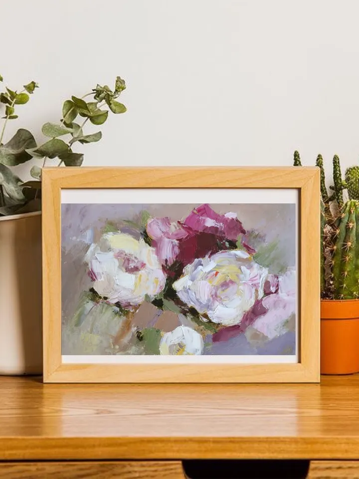 Bouquet of peonies flowers original oil painting hand painted modern impasto painting wall art 6x9 inches