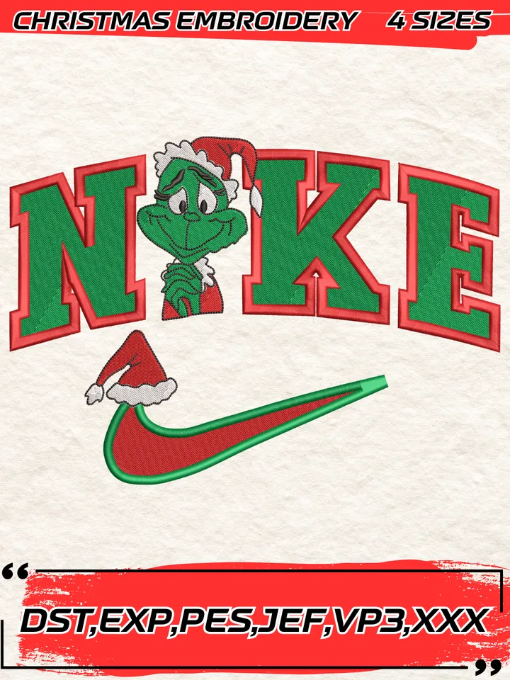 Swoosh Christmas Grinch Embroidery Design,Christmas Embroidery Design,4 Sizes,Digital Download