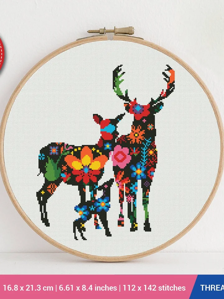 Deer Family Silhouette Cross stitch pattern | Embroidery Pattern | Instant Download | Embroidery Designs