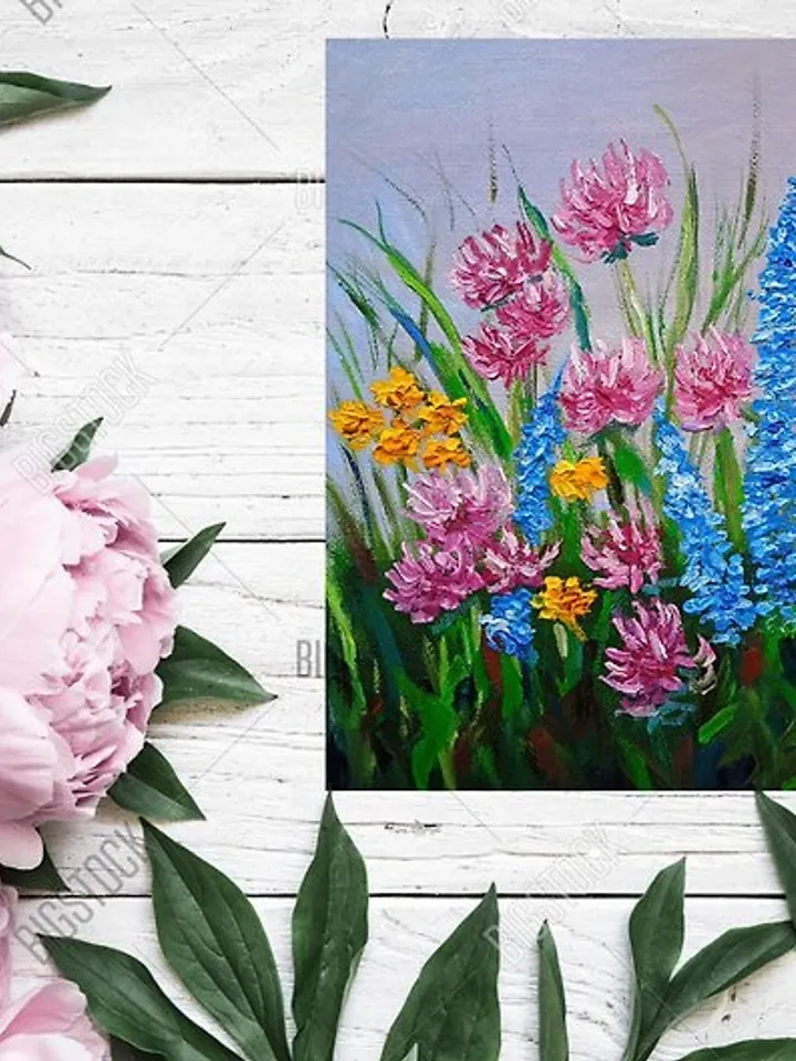 Painting Art with Flowers Floral Art Original Oil Painting Impasto Art 20x20 cm