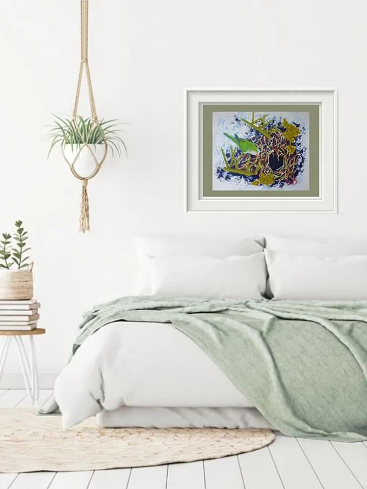 Parrot Painting Bird Nest Original Art Bird Wall Art Animal Acrylic Painting