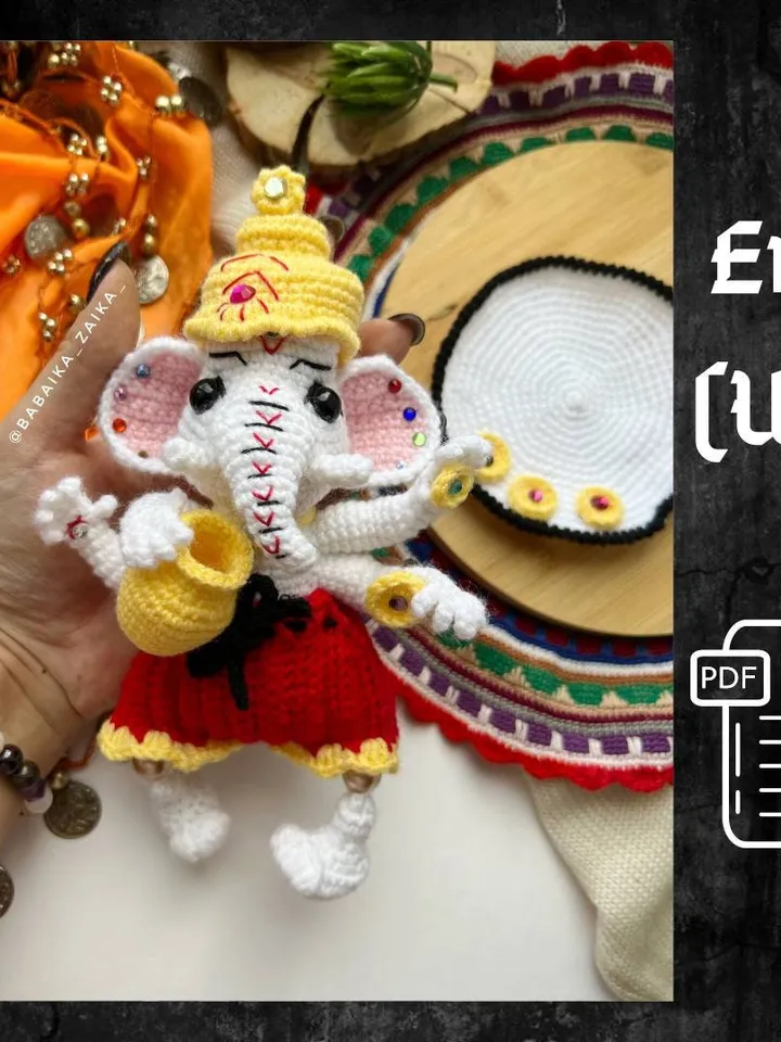 PDF Crochet Ganesha Amigurumi Elephant Crochet Elephant Crochet Indian Pattern Small Animal pattern Crochet astrology Elephant Toy Tutorial