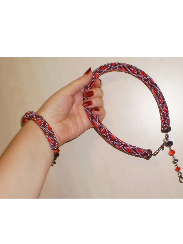 Bead Crochet rope patterns "Berry geometry" necklace and bracelet