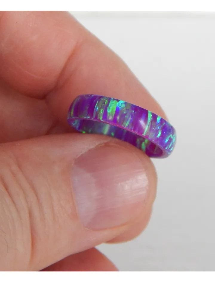 Solid opal ring. Very beautiful opal ring Multi-Amethyst color. Solid opal band.