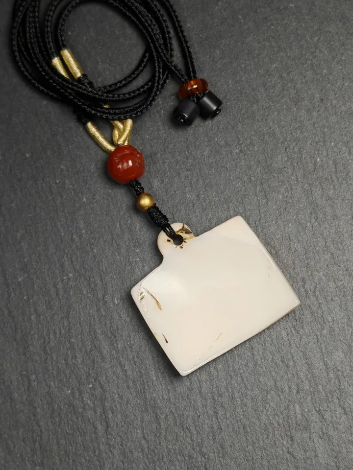 Old Shell Carved Amulet Badge with Tibetan Letters - Part Mantra of Guru Rinpoche, Gandenla Tibetan Protection Charm, Spiritual Gift