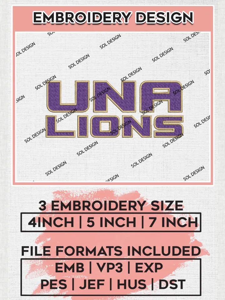 NCAA UNA Lions Wordmark Logo embroidery designs, NCAA North Alabama Lions Logo Machine embroidery files, NCAA Team Logo embroidery designs, NCAA Game Day Machine embroidery designs, Digital Download
