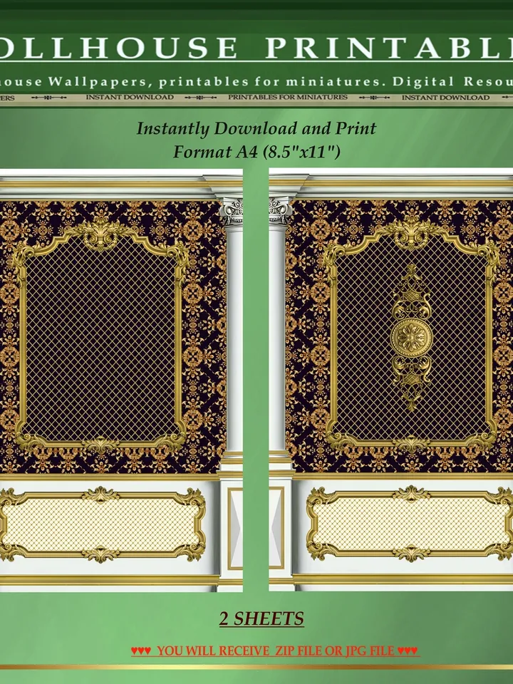Wallpapers- Set 17-v11 | Printables for Dollhouses and Unique Miniature Projects | Digital Downloads | in Scale 1/12th