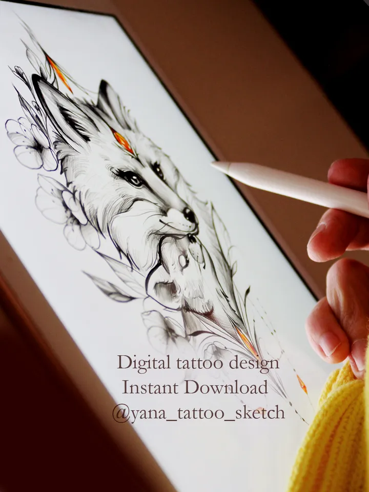 Fox Tattoo Design Family Fox Tattoo Idea Stencil Fox Cub Tattoo Sketch, Instant download PDF, JPG