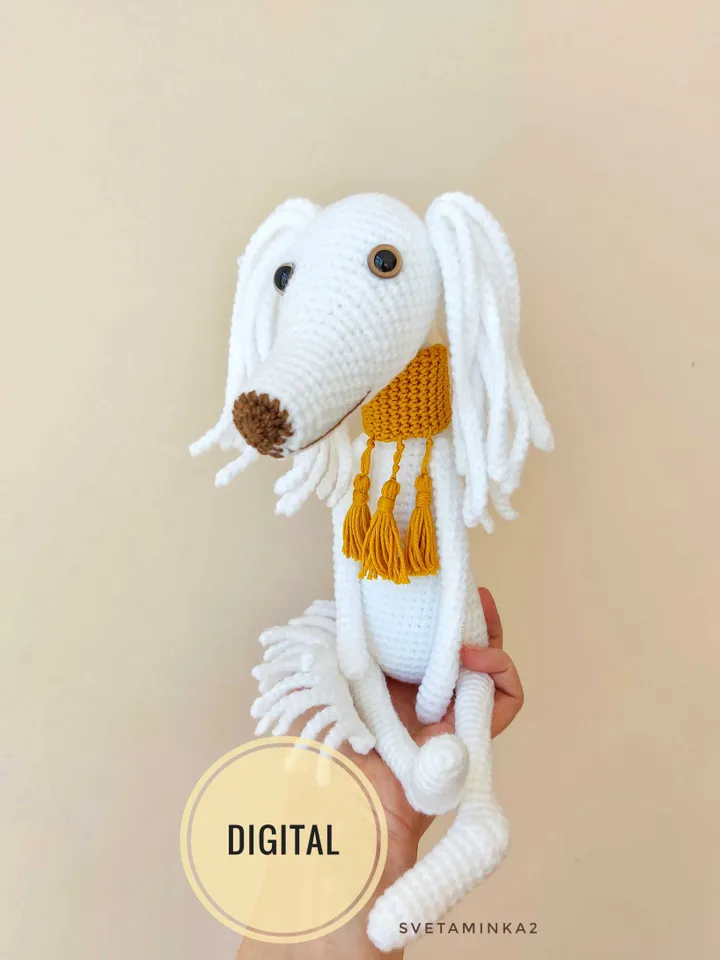 Saluki Crochet Dog Pattern Amigurumi Persian Greyhound Arabian Hound. Digital Download. PDF.