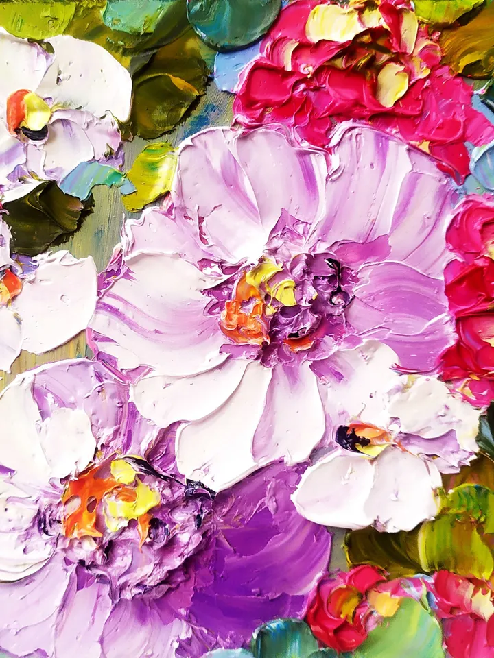 Peony Painting Impasto Original Art Floral Wall Art Flowers Small Oil Painting 6x6