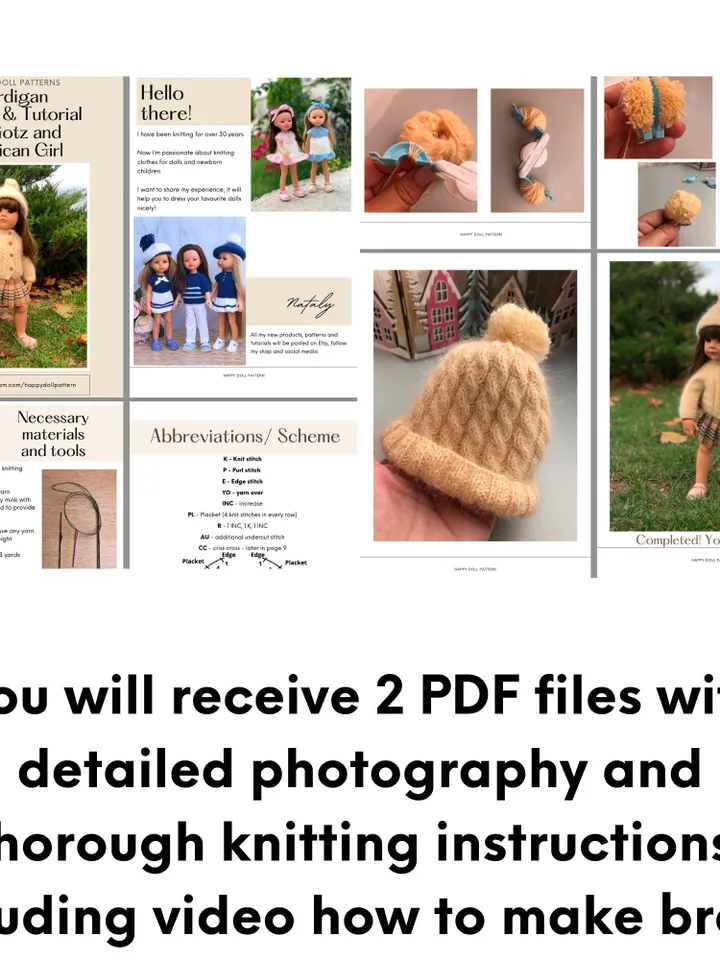 Braided Cardigan and Hat Set KNIT PATTERN for Gotz and American Girl Dolls / 18-inch doll clothes pattern PDF english text