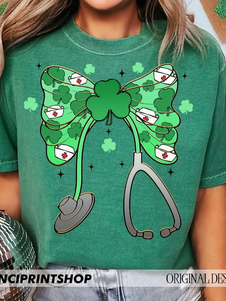 Nurse St. Patrick's Day Png, St. Patrick’s Day Nurse Coquette Png, St Patrick's Day png, Nurse Stethoscope St Patrick's Day Png, Nurse png
