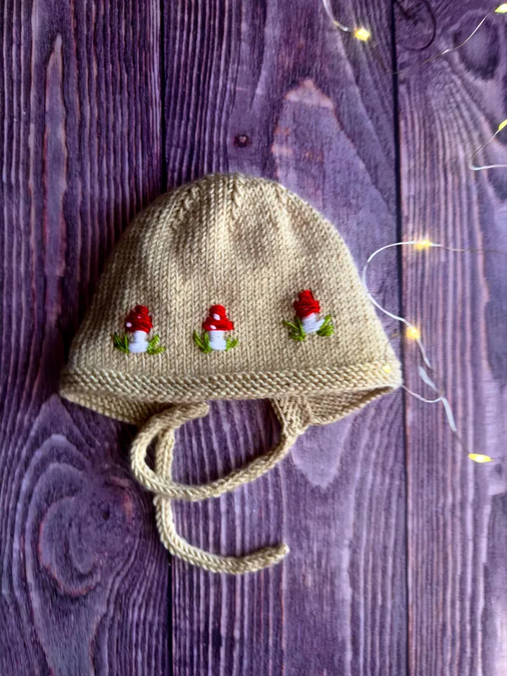 Mushroom Set of 3 PDF Knitting Patterns & Tutorials - Baby Cardigan, Hat and Booties - Beginner-Friendly - eng only