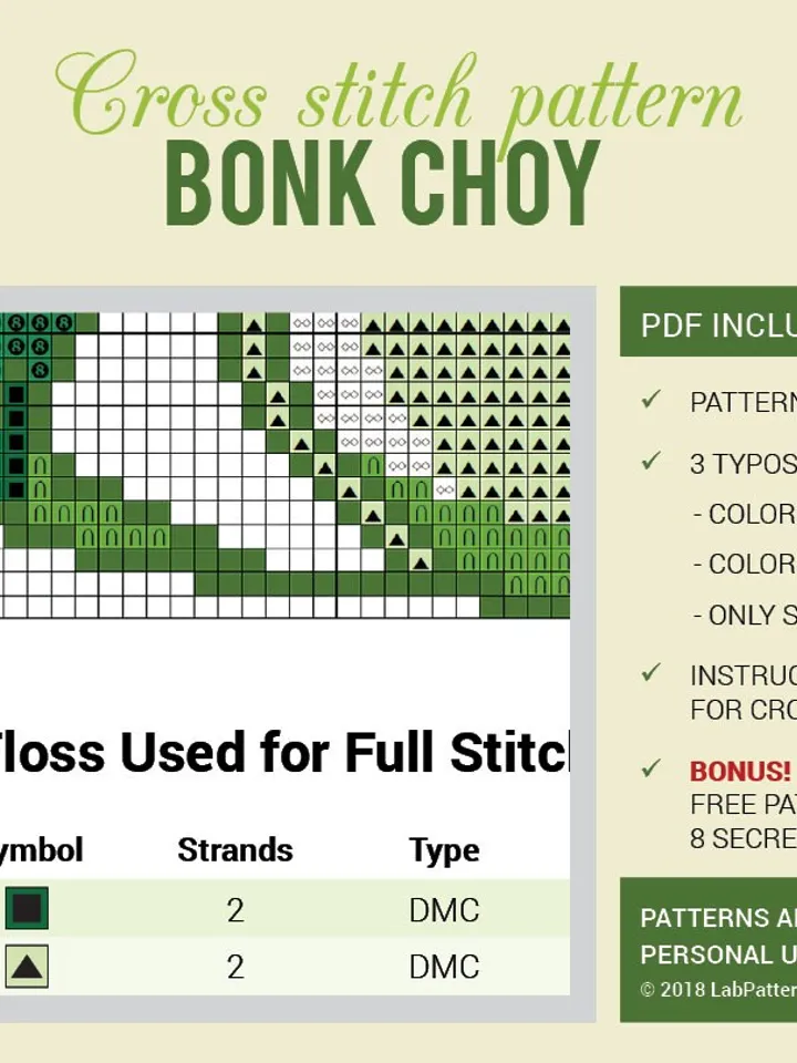 Cross stitch pattern Bonk Choy Cross stitch pattern Plants vs Zombies PDF Format Instant Download Home decor Modern