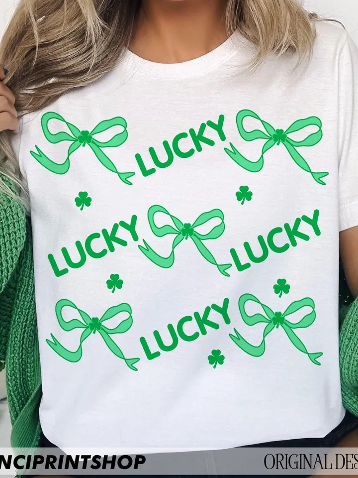Lucky St patricks png, St Patricks Day png, Lucky png, St patricks Coquette bow png, St patricks Day shirt png, Clover png, irish day png
