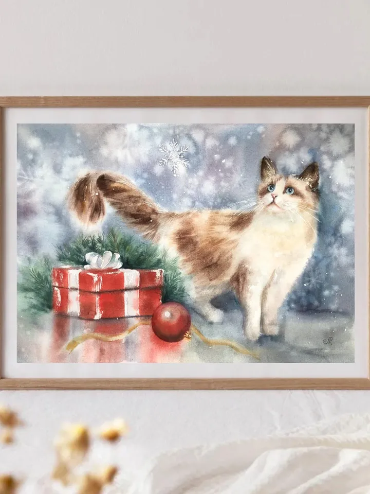 Cats Painting Original Animal Watercolor Painting Cat Wall Art Pet Painting