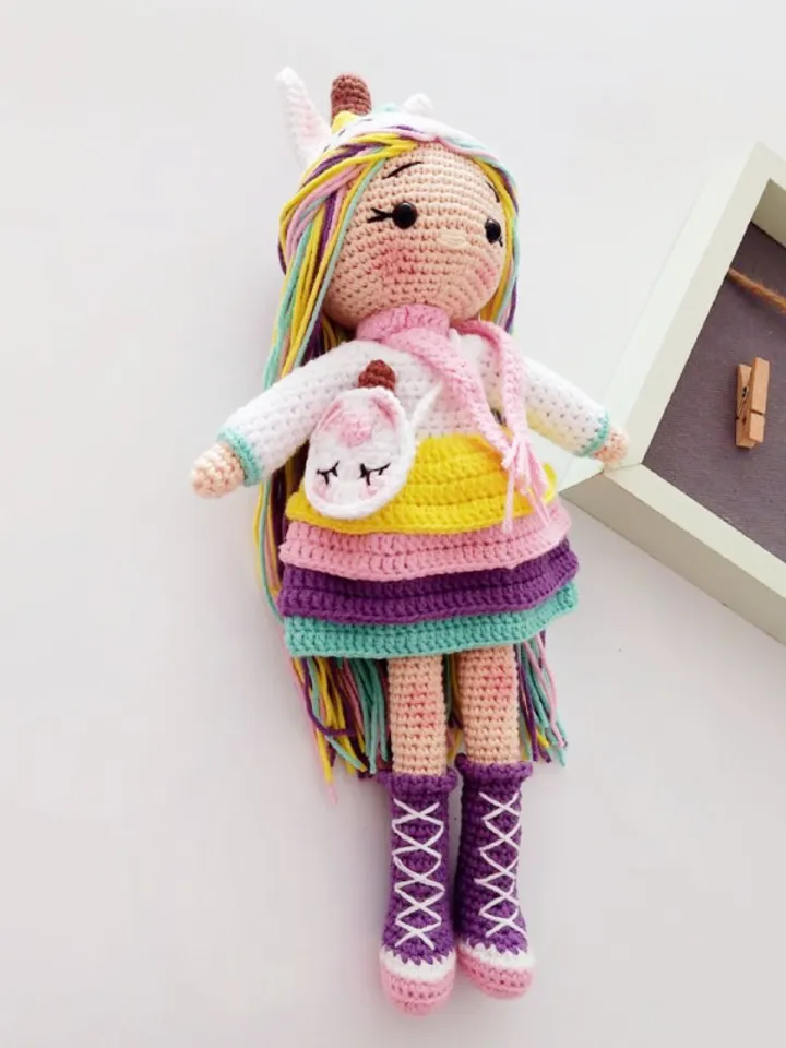 Crochet Doll, Unicorn Girl Personalized Doll, Amigurumi Knitted Soft Plushie Toy, Infant Baby Birthday Gift Box, For Her Valentine's Day