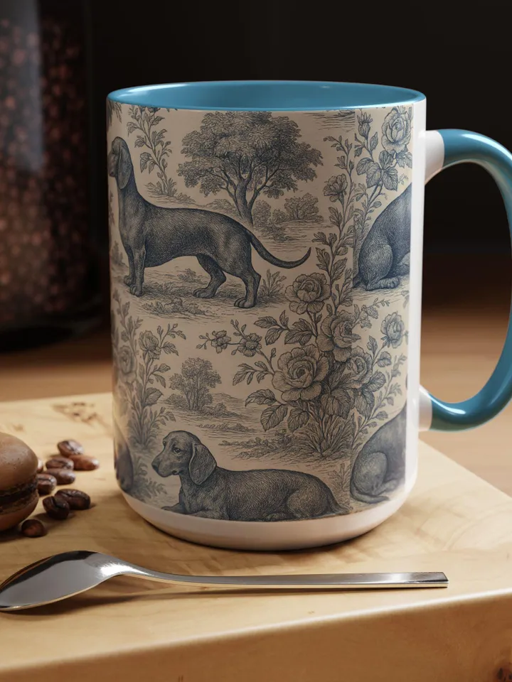 Dachshund French Toile de Jouy Ceramic Mug, Toile Coffee Cup for Doxie Mom, Sausage Dog Lover Gifts, Dog Tea Drinkware, Gift For Dog Lovers