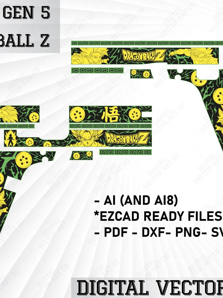 Glock 17 Gen 5 Anime Inspired Dragon Style Svg Bundle Engraving Design | Leser Engraving Vector | Glock Svg LaserCut File - Digital Download