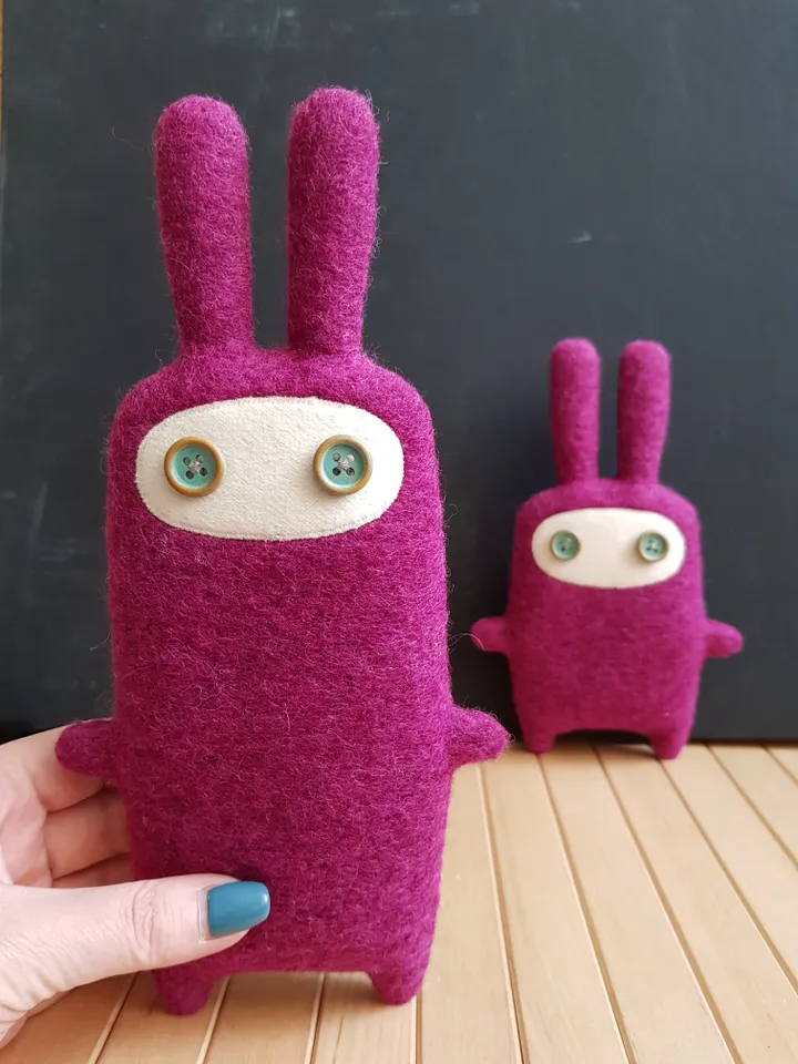 Big pink rabbit sewing pattern PDF digital tutorial in English, animal doll sewing diy