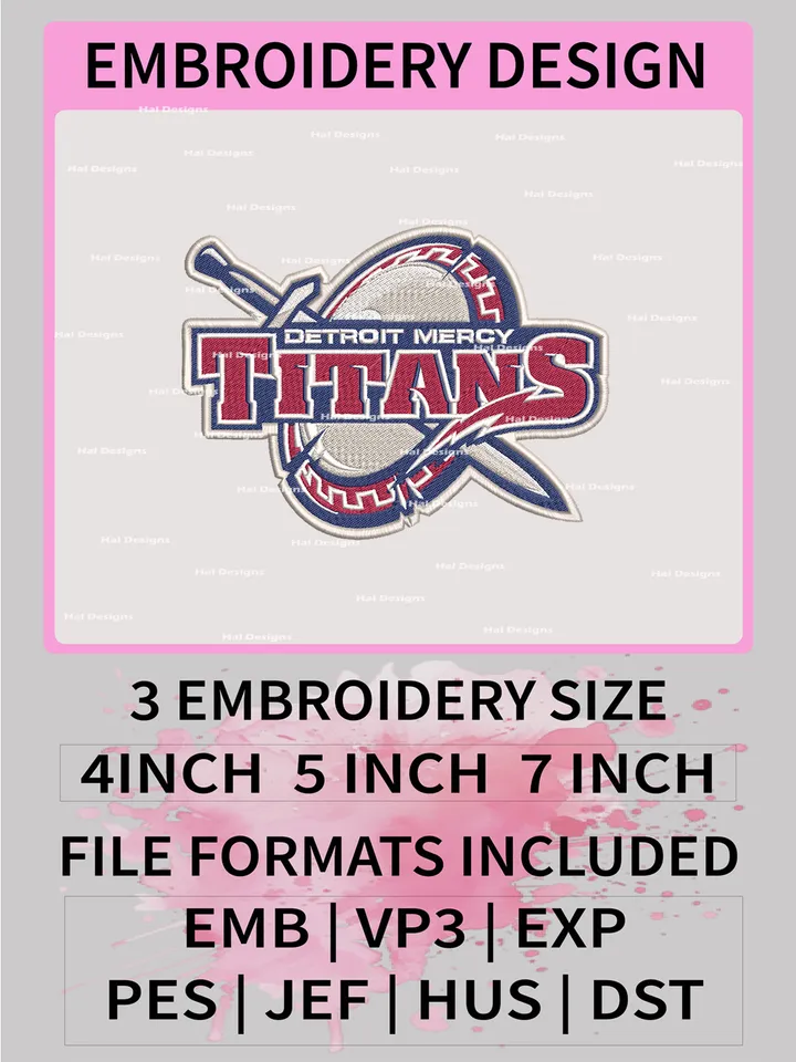NCAA Detroit Mercy Titans Embroidery File, 3 Sizes, 6 Formats, NCAA Machine Embroidery Design, NCAA Logo, NCAA Teams