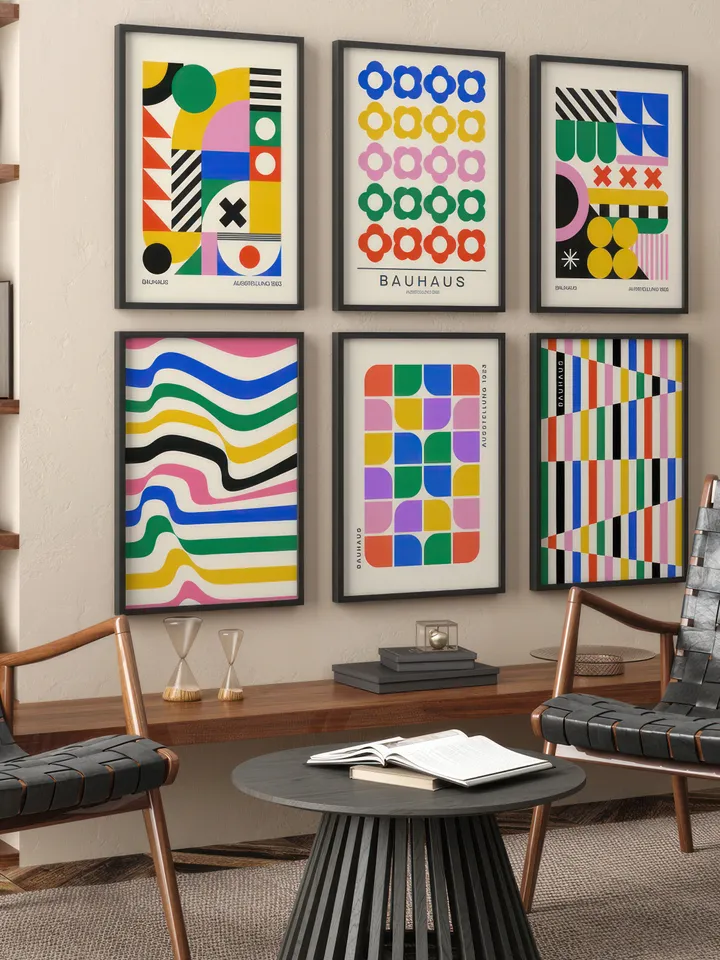 Bauhaus Wall Art Print Set of 6 Modern Abstract Minimalist Bauhaus Wall Art Colorful Geometric printable Great for Bedroom or Living Room