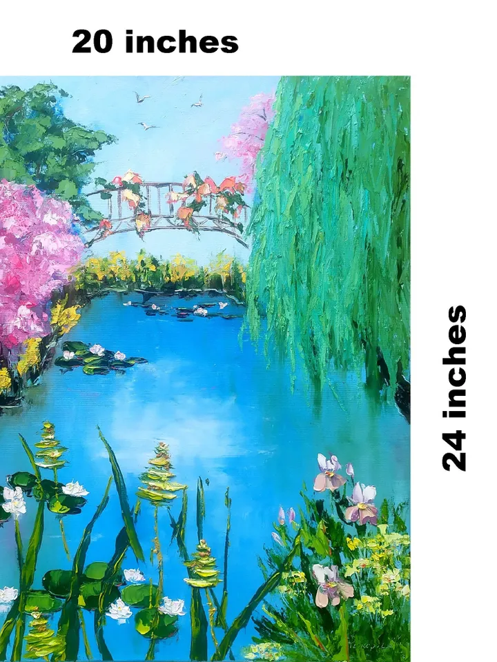 Water Lily Painting Lotus Original Art Impasto Oil Painting Flower Wall Art Pond Painting Garden Artwork 24 by 20 by ArtProkopaloSv