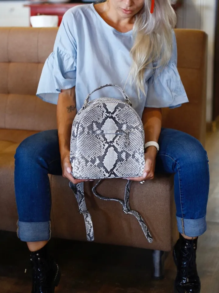 Women Python Skin Backpack | Genuine Python Skin Backpack | Exotic Leather Bags | Summer Snakeprint Backpack | Women Sport Shick Backpack