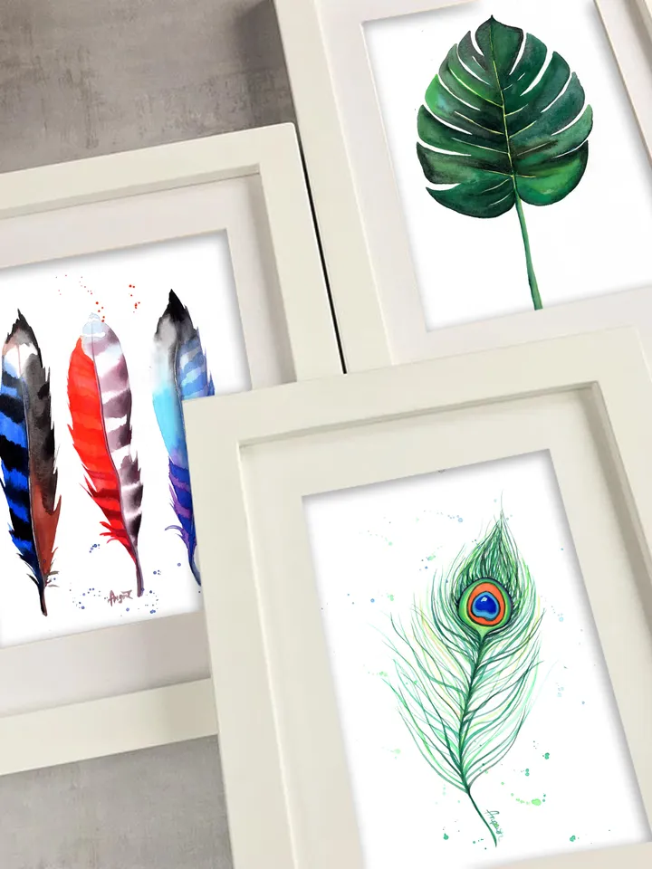 Peacock Feather Original watercolor, bird painting, wall decor, birds lover gift, 8x11 in handmade art by Anne Gorywine