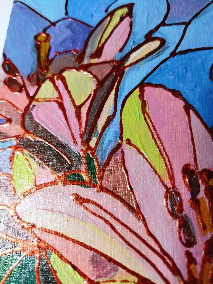 Yellow lily flowers small oil painting