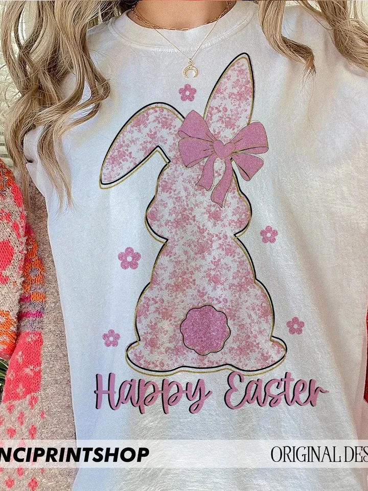 Pink Floral Chinoiserie Bunny Png, Happy Easter Png, Easter Bunny png, Grand Millennial Easter Png, Easter Coquette Png, Easter png, Bunny