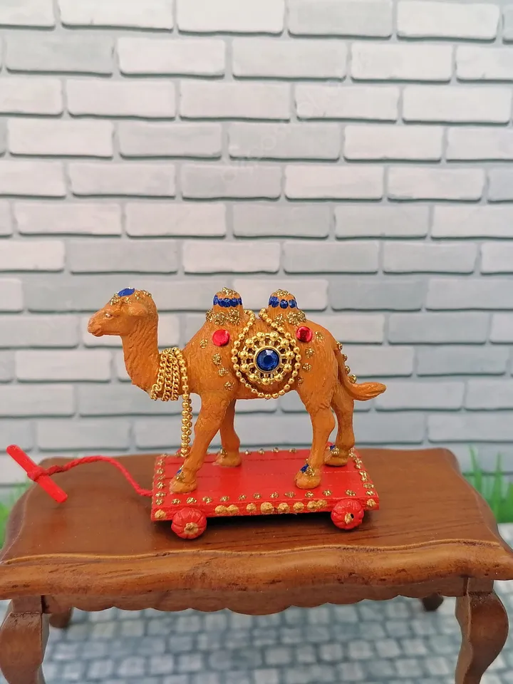 Camel on a cart.Dollhouse miniature.Doll toy.Puppet miniature. 1:12 scale.
