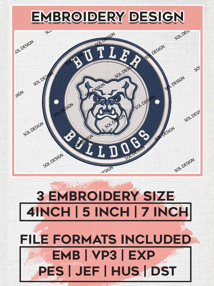 NCAA Butler Bulldogs Round Logo Embroidery, NCAA Butler Bulldogs Logo Embroidery files, NCAA Teams, Machine embroidery designs, Digital Download