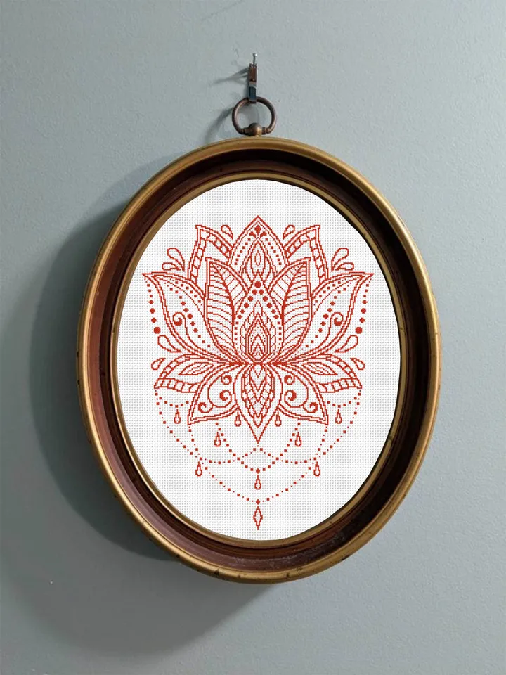 Flower Mandala set cross stitch pattern download PDF Lotus mandala cross stitch, Mandala ornament crescent moon cross stitch chart #S37