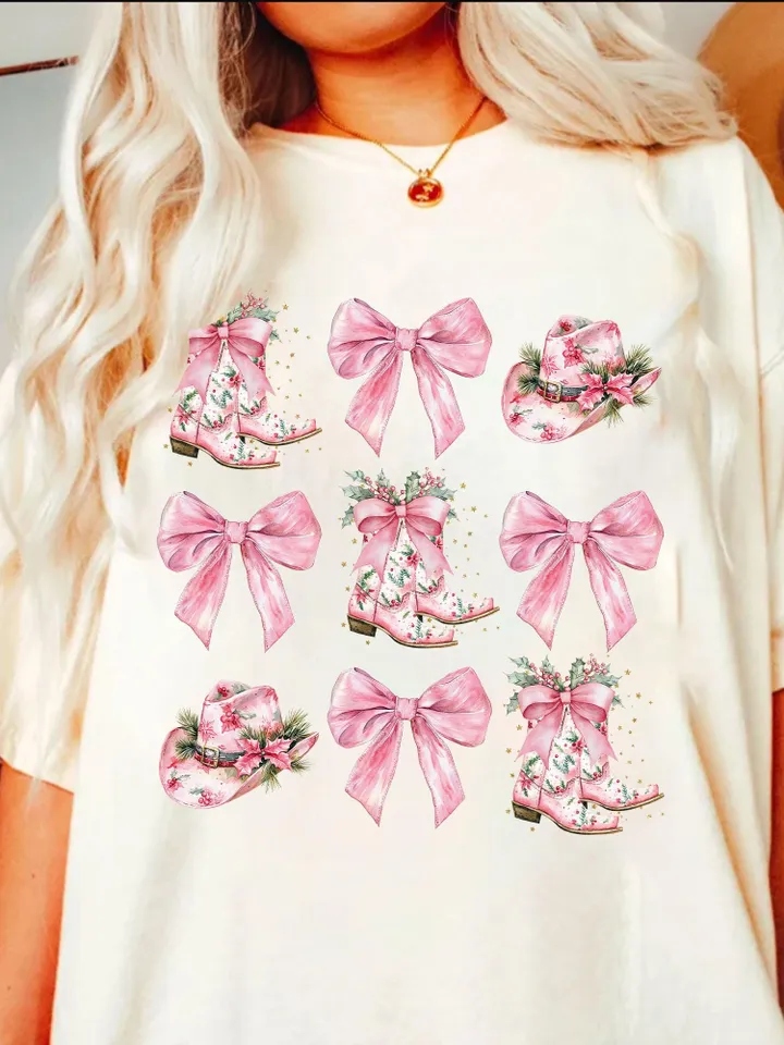 Coquette Cowgirl Pink Christmas PNG, Christmas Season Png, Christmas Cowgirl Bow PNG, Funny Christmas png, Retro Christmas pink western