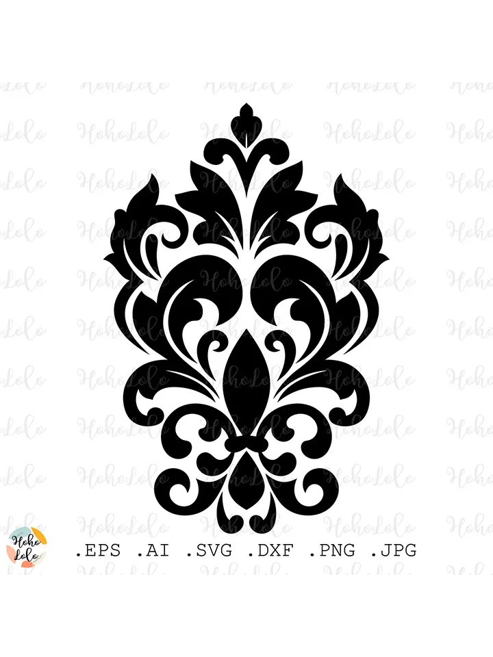 Damask Pattern Svg, Damask Pattern Silhouette, Damask Cutting file, Damask Clipart Png, Damask Cutting file, Damask Stencil Template Dxf