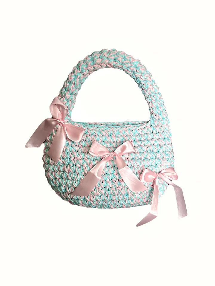 Crochet pattern bow easy trendy handbag PDF digital instant download and video tutorial, shoulder bag, furry bag, egg bag, hobo bag, tote