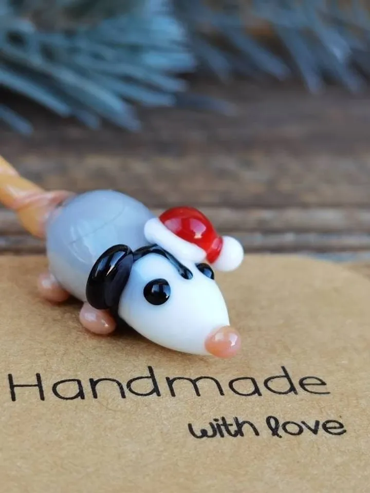 Opossum figurine Rat gifts Pet mouse Rat toy Glass opossum art Mouse miniature Dollhouse miniature Miniature animals Tiny glass possum