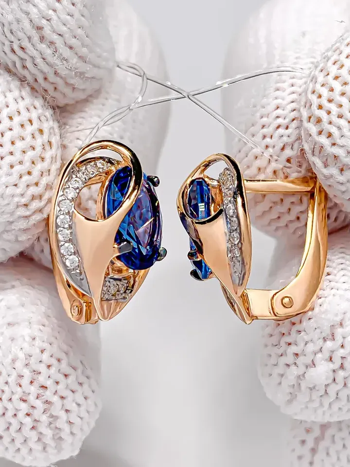 Earrings made of 925 silver (585 gold plated) with tanzanite and white cubic zirconia