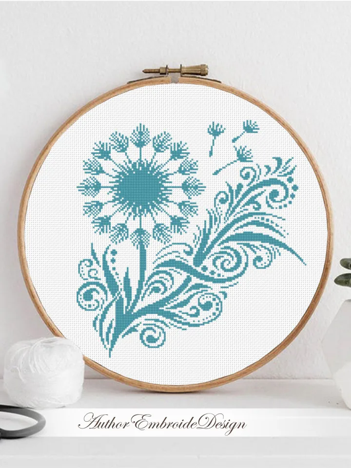 Dandelion cross stitch pattern PDF download Wild flower cross stitch chart, Easy floral pattern digital for beginner, Dandelion mandala #P53